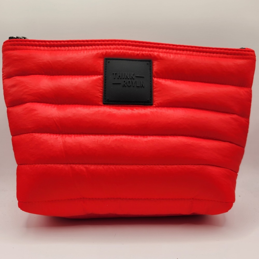 Think Royln Red Quilted Pouch Cosmetic Bag Toiletry Travel Case Zip Top